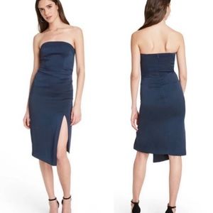 Cushnie Women's Blue Strapless Side-Slit Asymmetrical-Hem Dress Size 6